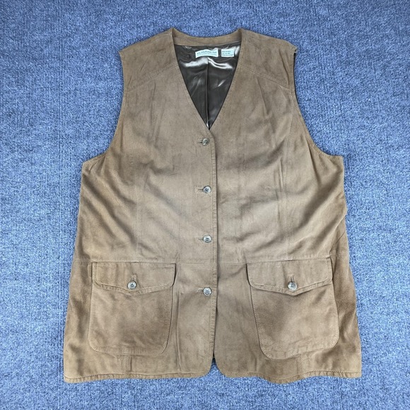 Elisabeth Jackets & Blazers - Elisabeth Vest Womens 1X Brown Suede Button Front Long Lined Pockets Casual
